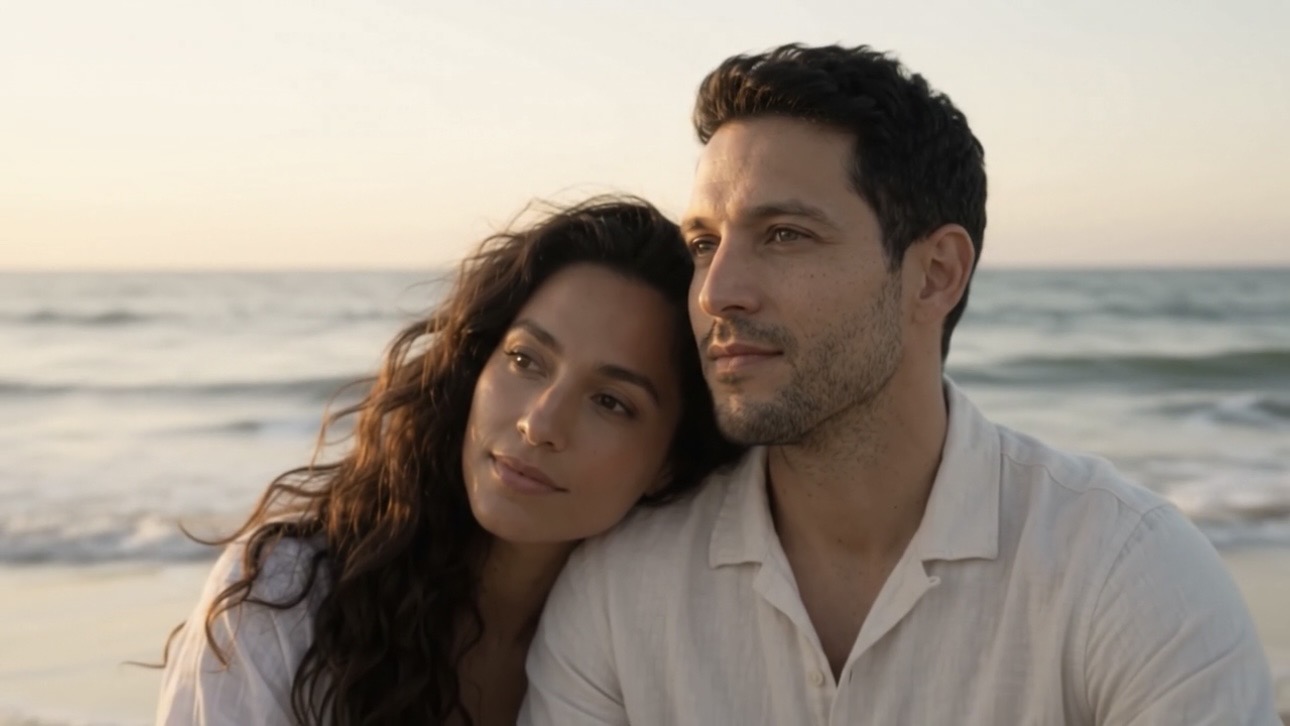 Pareja en una playa al atardecer, imagen del próximo videoclip Caribe de amor
